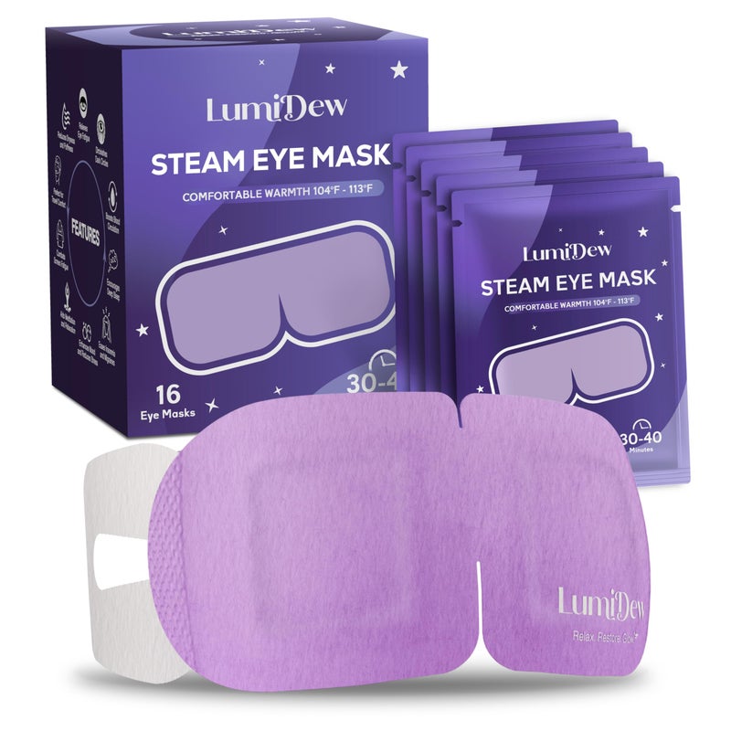 LumiDew Steam Eye Mask, Self Heating Heated Eye Mask for Sleep, Warm Compress for Eyes, Moist Heat for Dry Eye Relief, Stye Eye Treatment, Spa, Travel Essentials & Relaxation Gifts, Unscented 16 Pack